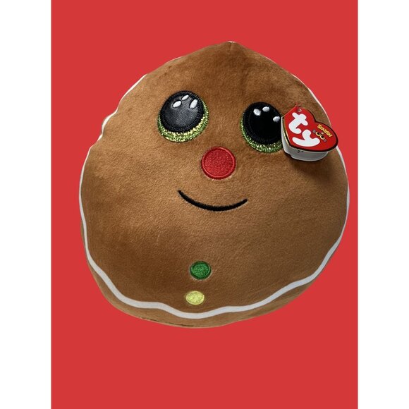 Christmas Ty Squish-A-Boo Cookie Gingerbread Plush 10" diam Pillow Holiday - Picture 1 of 11
